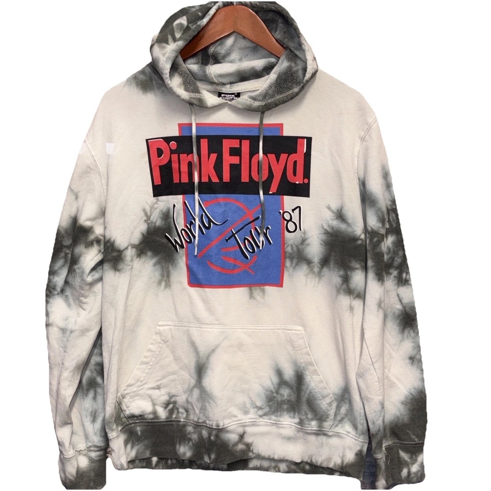 Pink Floyd '87 World Tour Hoodie Men's Size‎ Med Grey White Tie Dye Sweatshirt